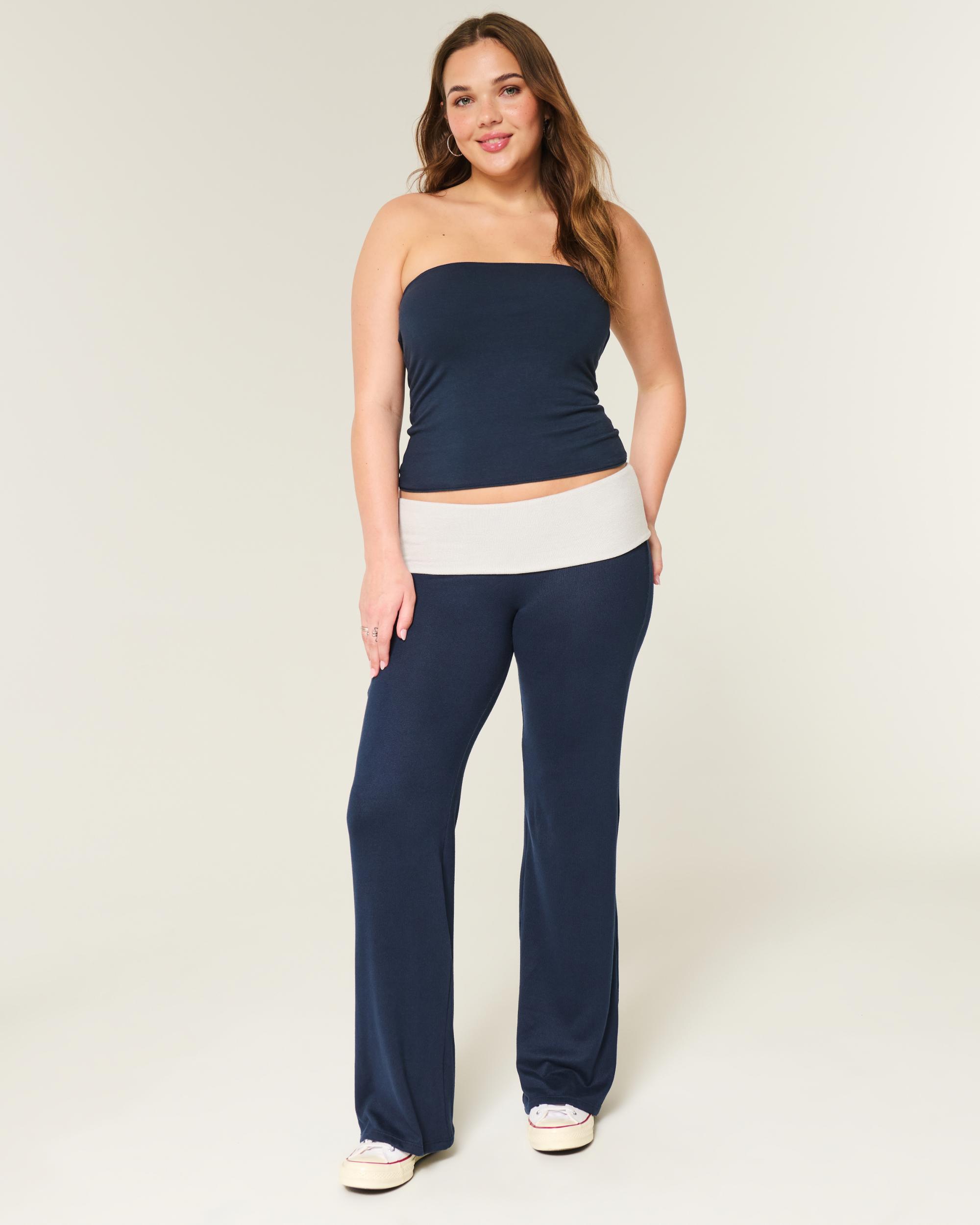 Foldover Waist Knit Flare Pants Product Image