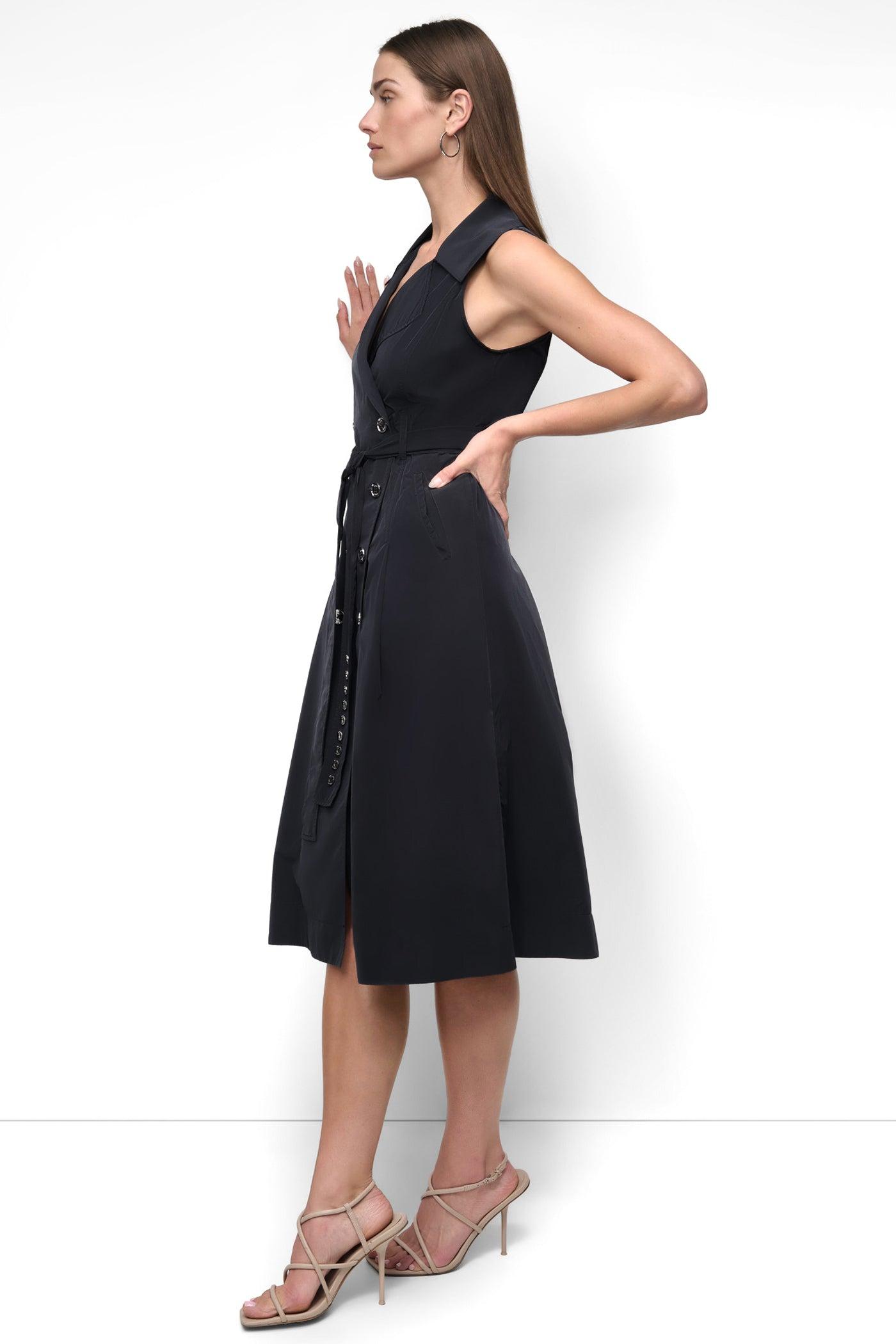 SLEEVELESS TECH COTTON BELTED MIDI DRESS Product Image