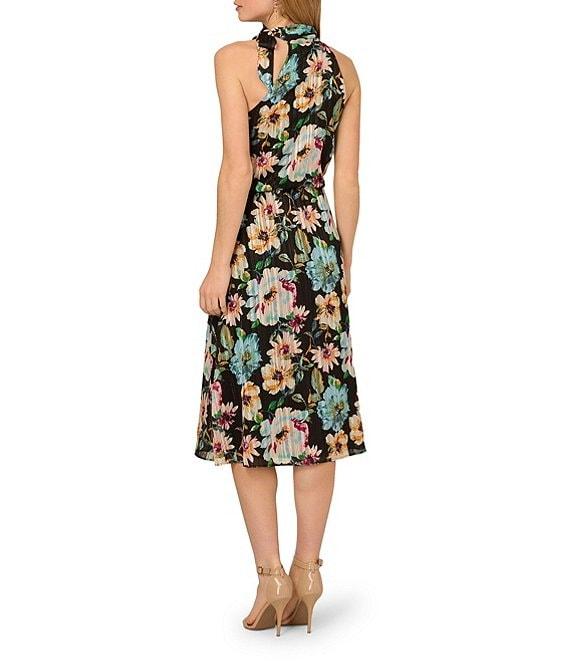 Adrianna Papell Halter Floral Print Chiffon Blouson Midi Dress Product Image