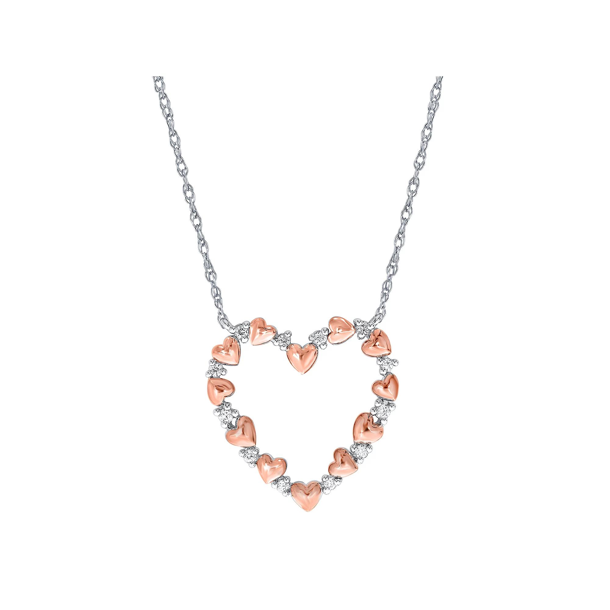 Two Tone 10k Gold 1/6 Carat T.W. Diamond Heart Pendant Necklace, Women's, Size: 18", 10k White Gold Product Image