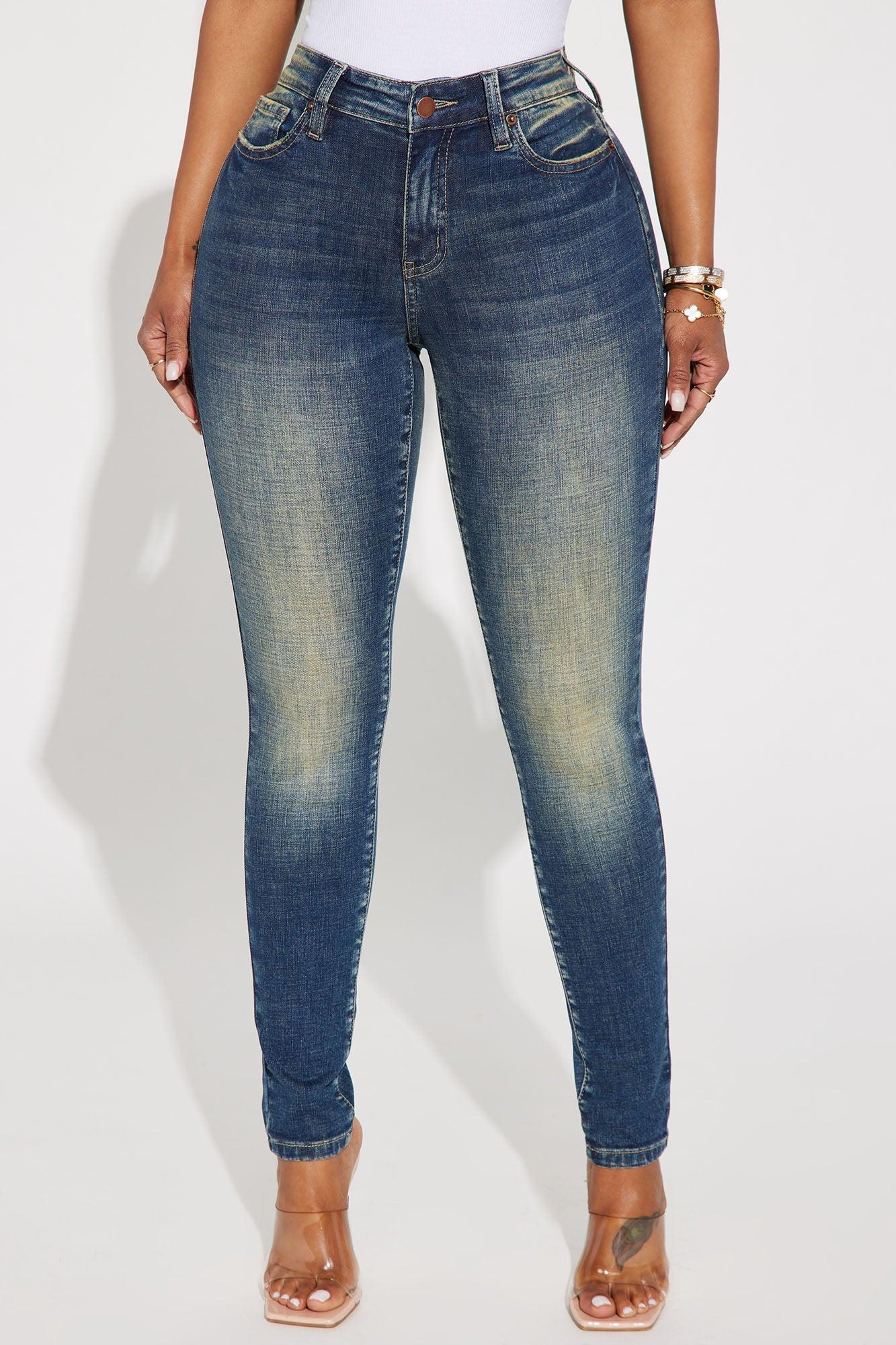 Charley Crosshatch Tinted Stretch Skinny Jeans - Dark Wash Product Image