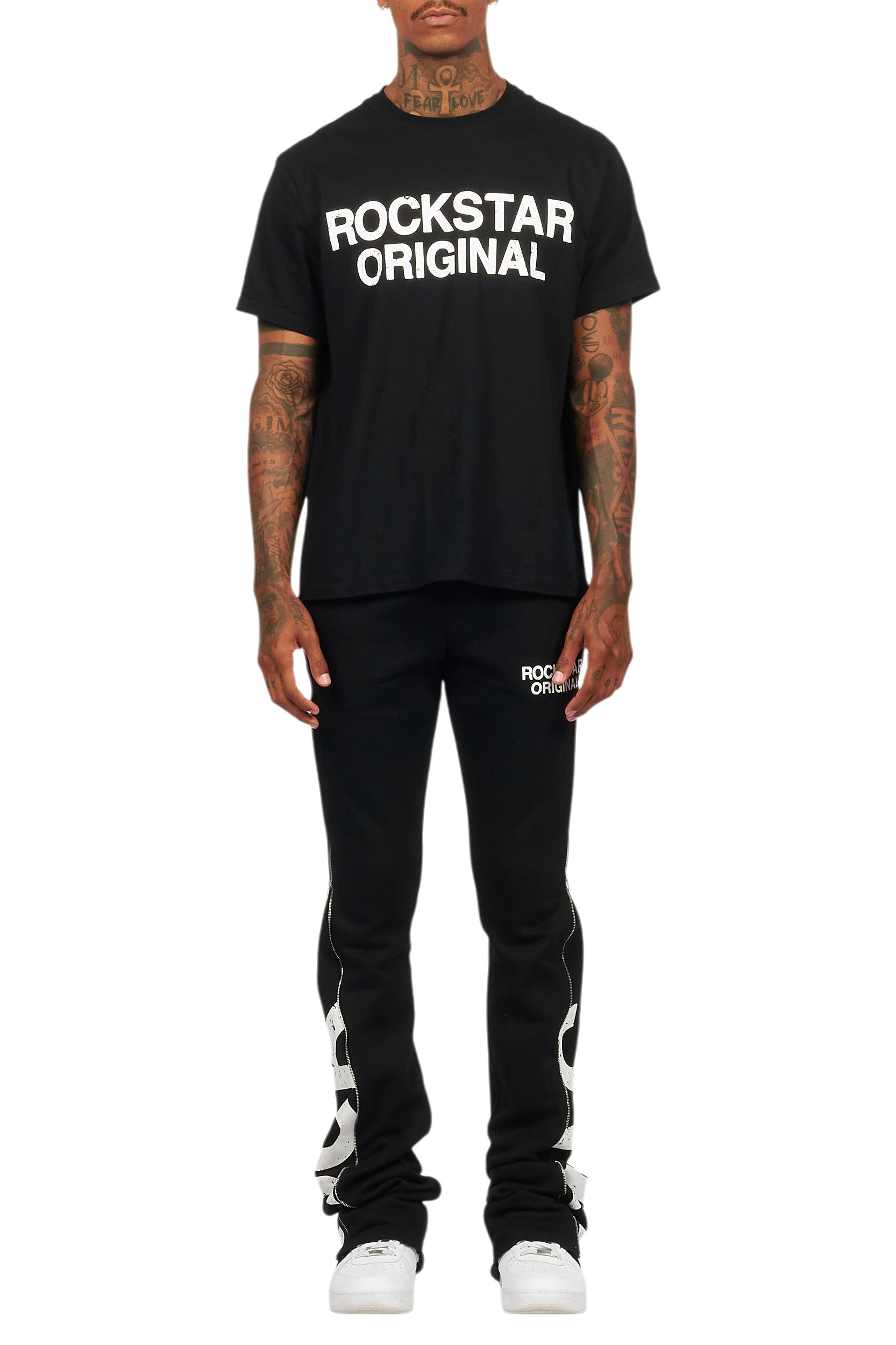 Deniska Black T-Shirt/Baggy Stacked Flare Track Set Male Product Image