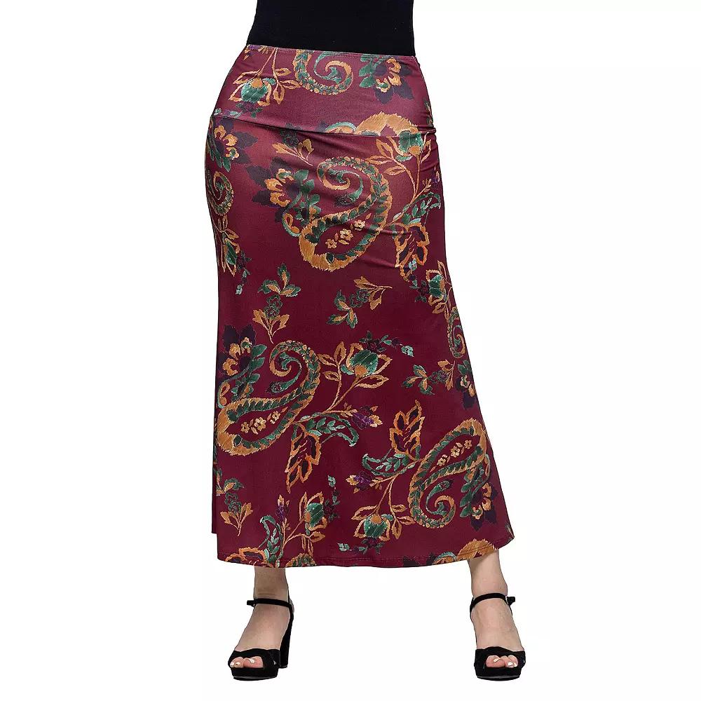Women's 24Seven Comfort Apparel Print Elastic Waist A-Line Maxi Skirt,  Product Image