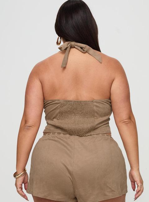 Eternal Youth Faux Suede Top Taupe Curve Product Image