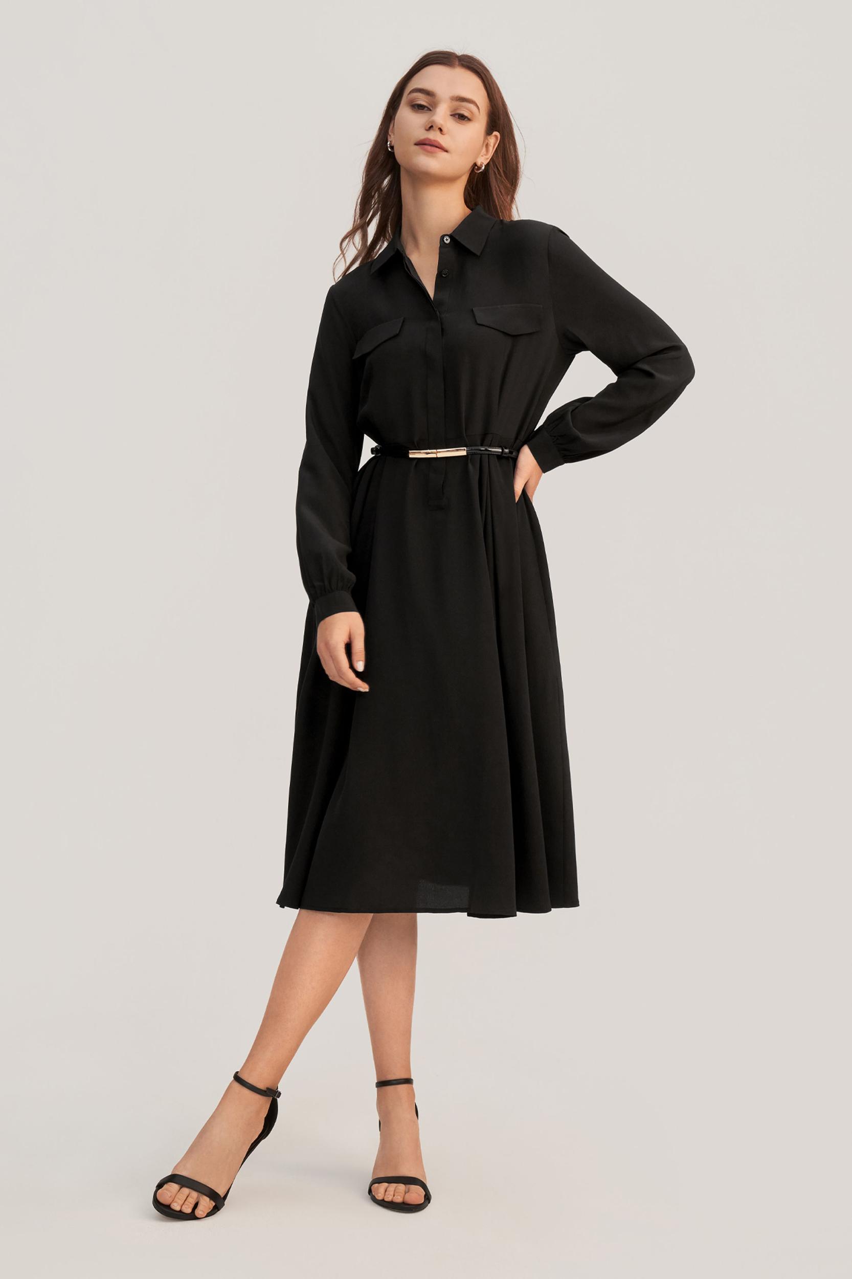Women's Long Sleeve Retro Graceful Silk Dress Product Image