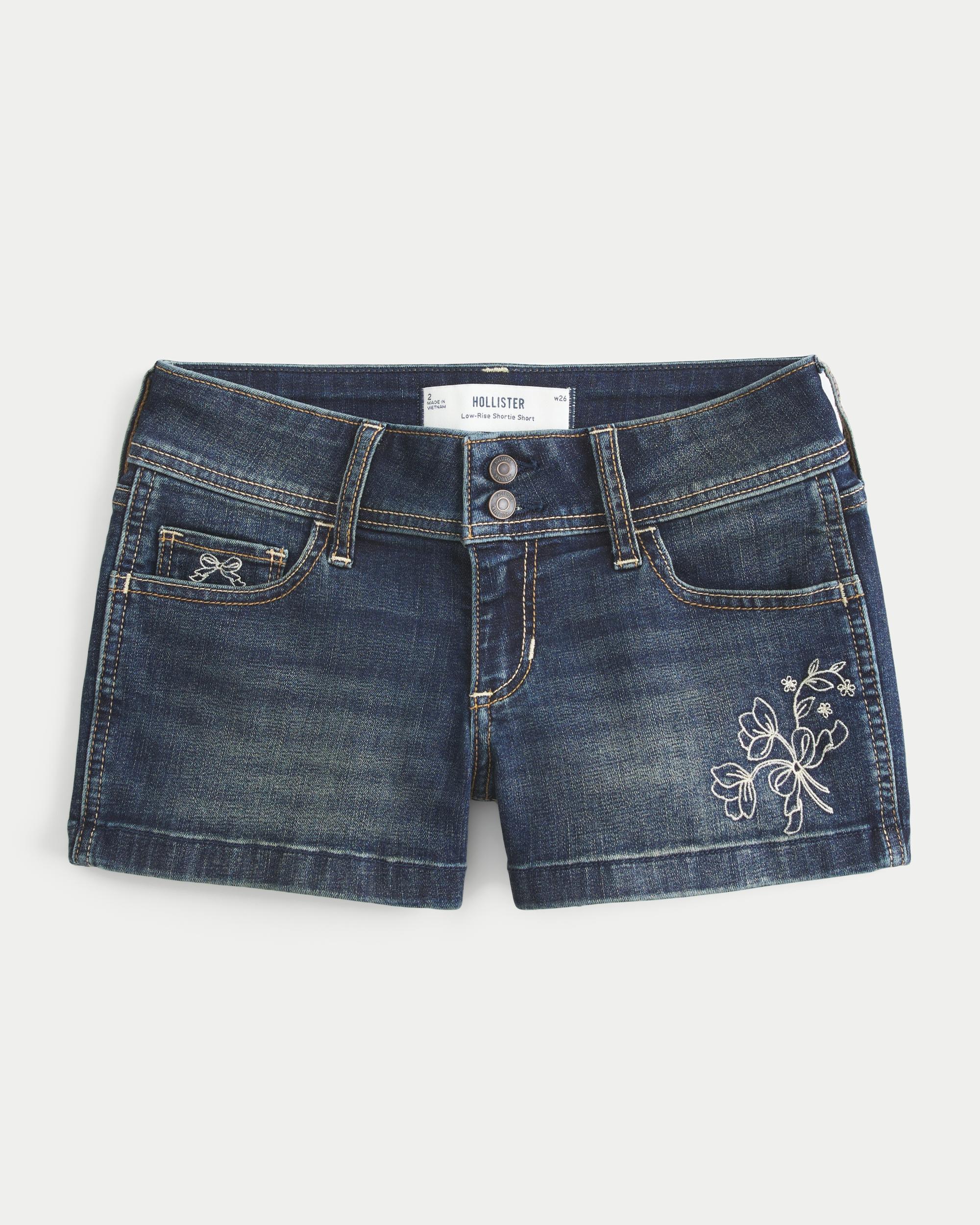 Low-Rise Medium Wash Shortie Shorts Product Image