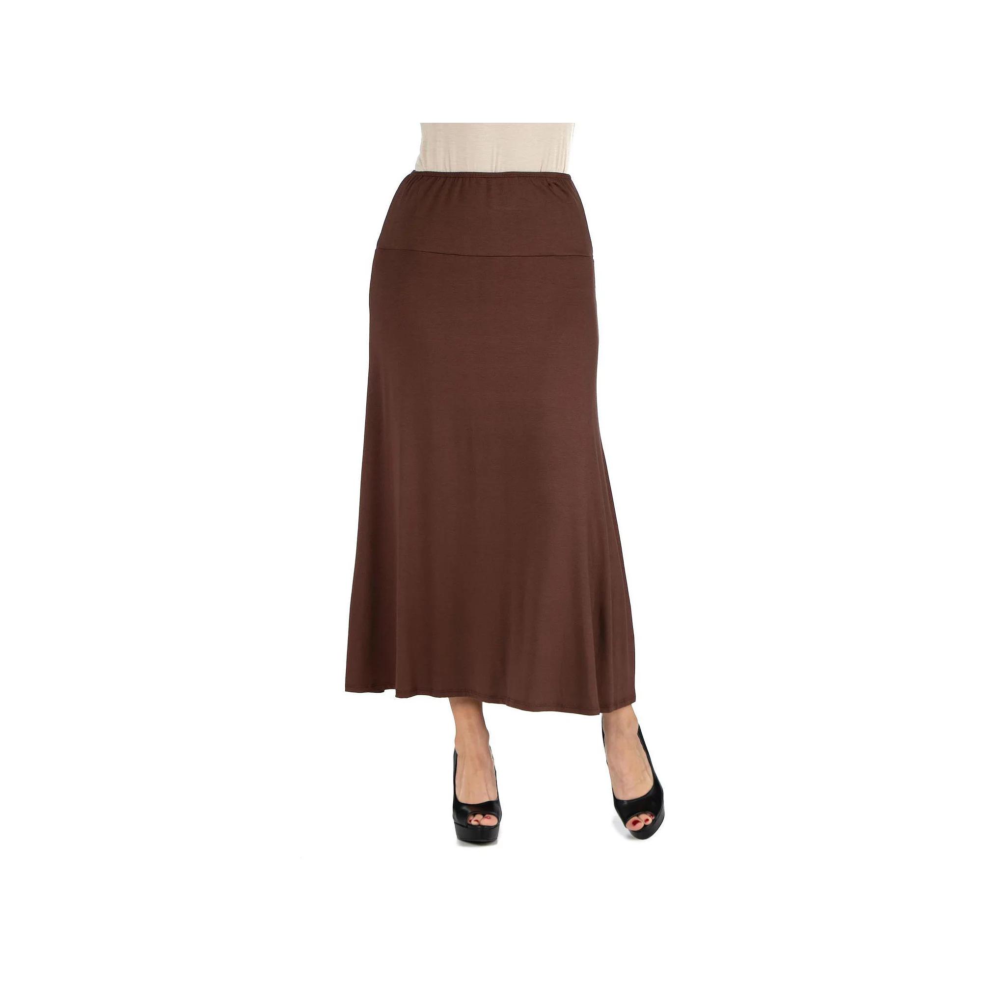 Women's 24seven Comfort Apparel Elastic Waist Midi Skirt,  Product Image