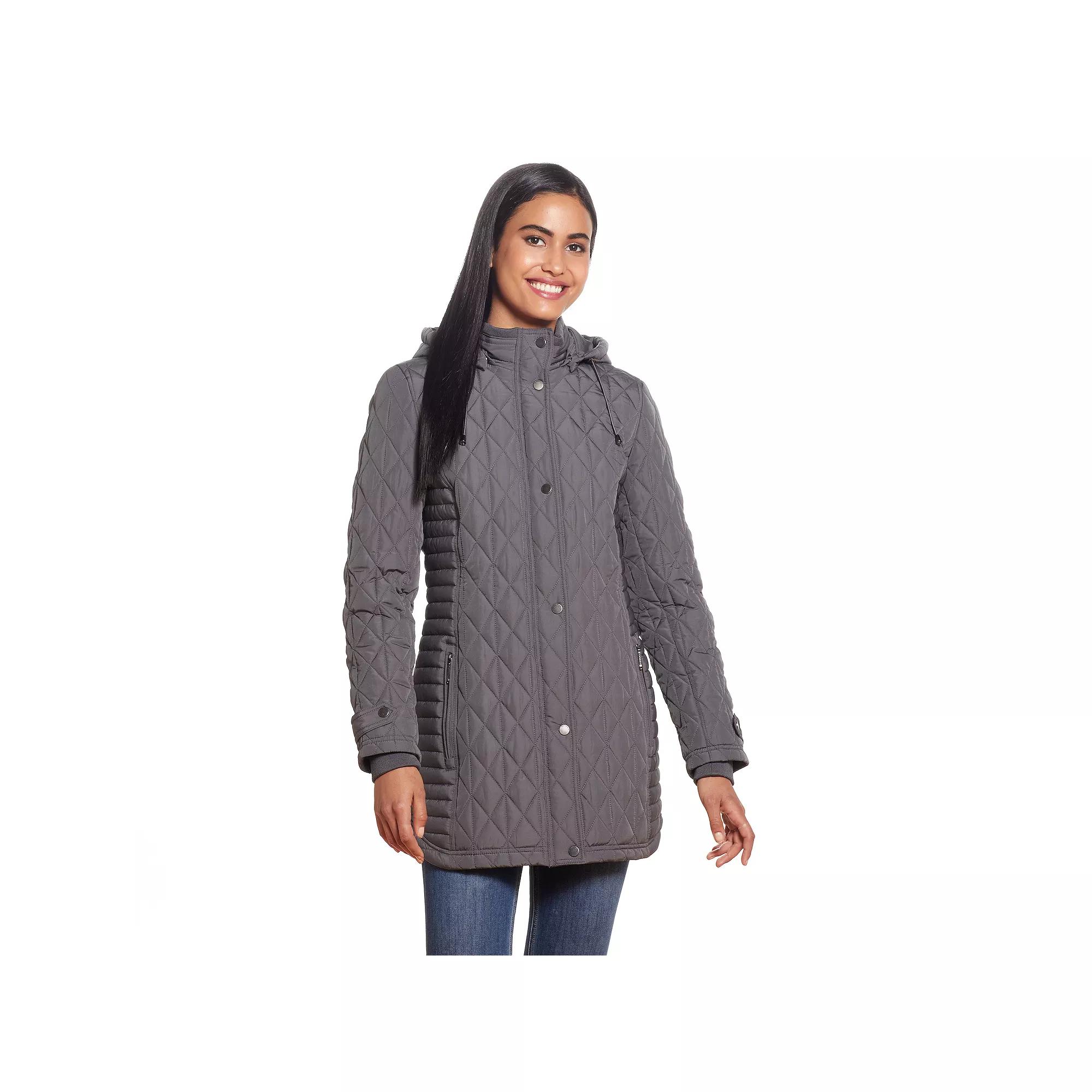 Womens Weathercast Hooded Quilted Walker Jacket Grey Product Image