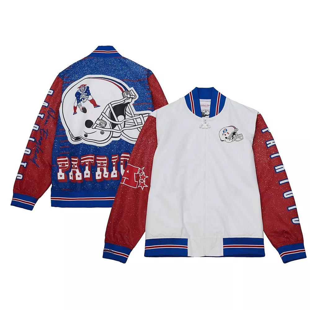 Men's Mitchell & Ness White New England Patriots Team Burst Warm-Up Full-Zip Jacket,  Product Image