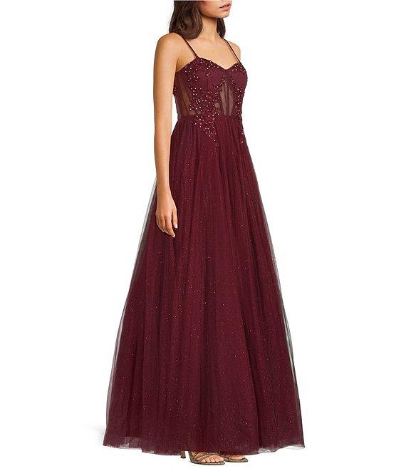 City Vibe Glitter Embellished Spaghetti Strap Sweetheart Neck Corset Dress Product Image