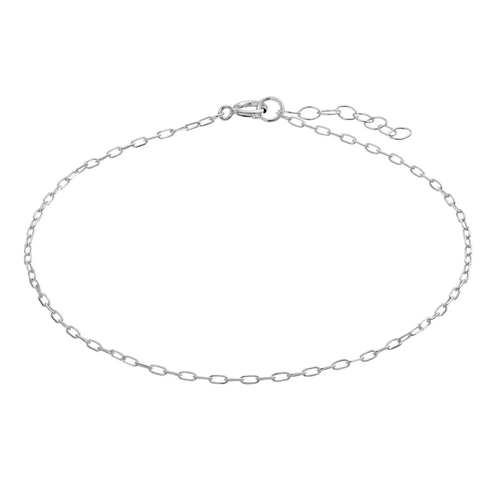 Aleure Precioso Sterling Silver Paper Clip Chain Anklet, Women's, Size: 9" Product Image