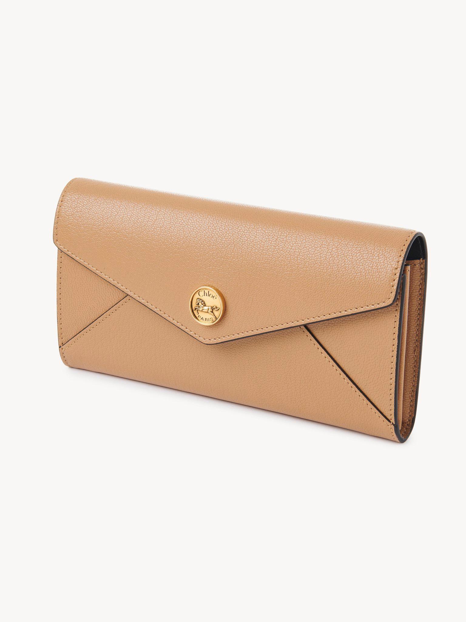 Envelope long wallet with flap in grained leather Product Image