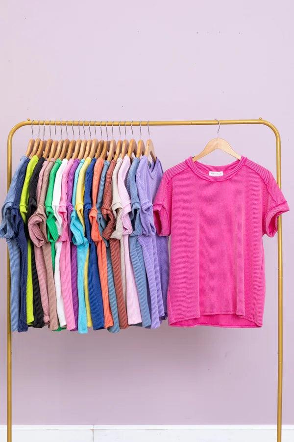 Ribbed Short Sleeve Crew Neck Top Product Image