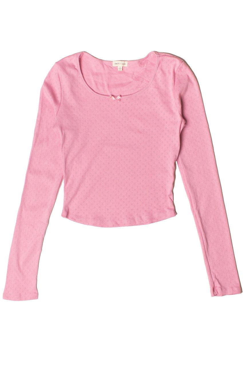 Long Sleeve Pointelle Bow Top Product Image