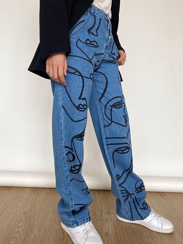Art Abstract Lines Drawing Boyfriend Jeans Product Image