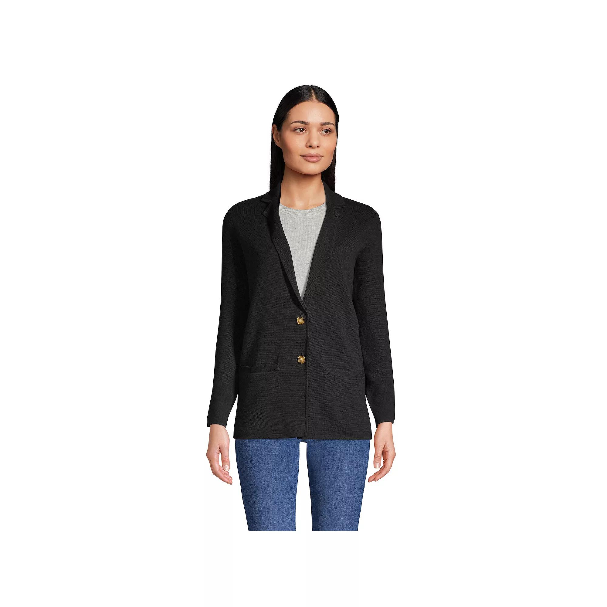 Women's Lands' End Fine Gauge Cotton Button Front Sweater Blazer, Size: XL, Deep  Blue Product Image