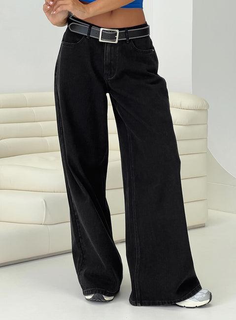 Naylor Mid Rise Wide Leg Jeans Washed Black Denim Product Image