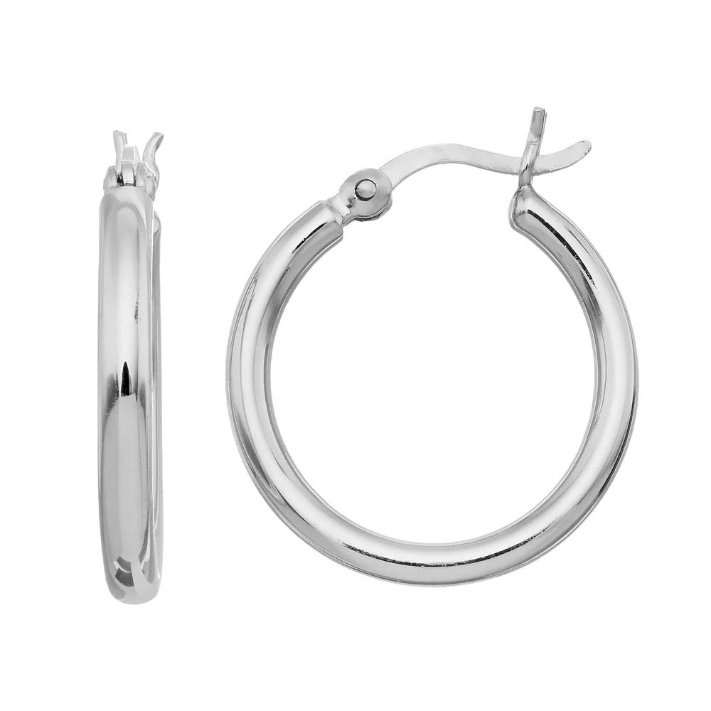 Platinum Over Silver Hoop Earrings, Women's, Grey Product Image