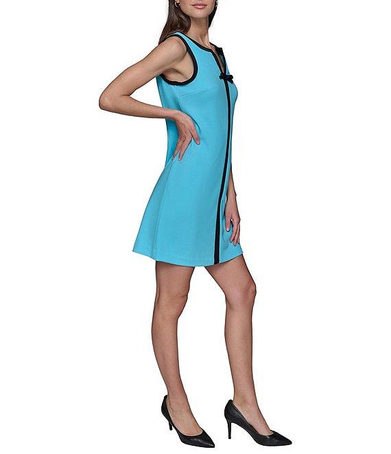 KARL LAGERFELD PARIS Stretch Scuba Crepe Contrast Trim V-Neck Sleeveless Sheath Dress Product Image