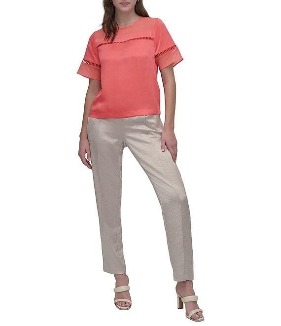 DKNY by Donna Karan Short Sleeve Ladder Lace Satin Blouse Product Image