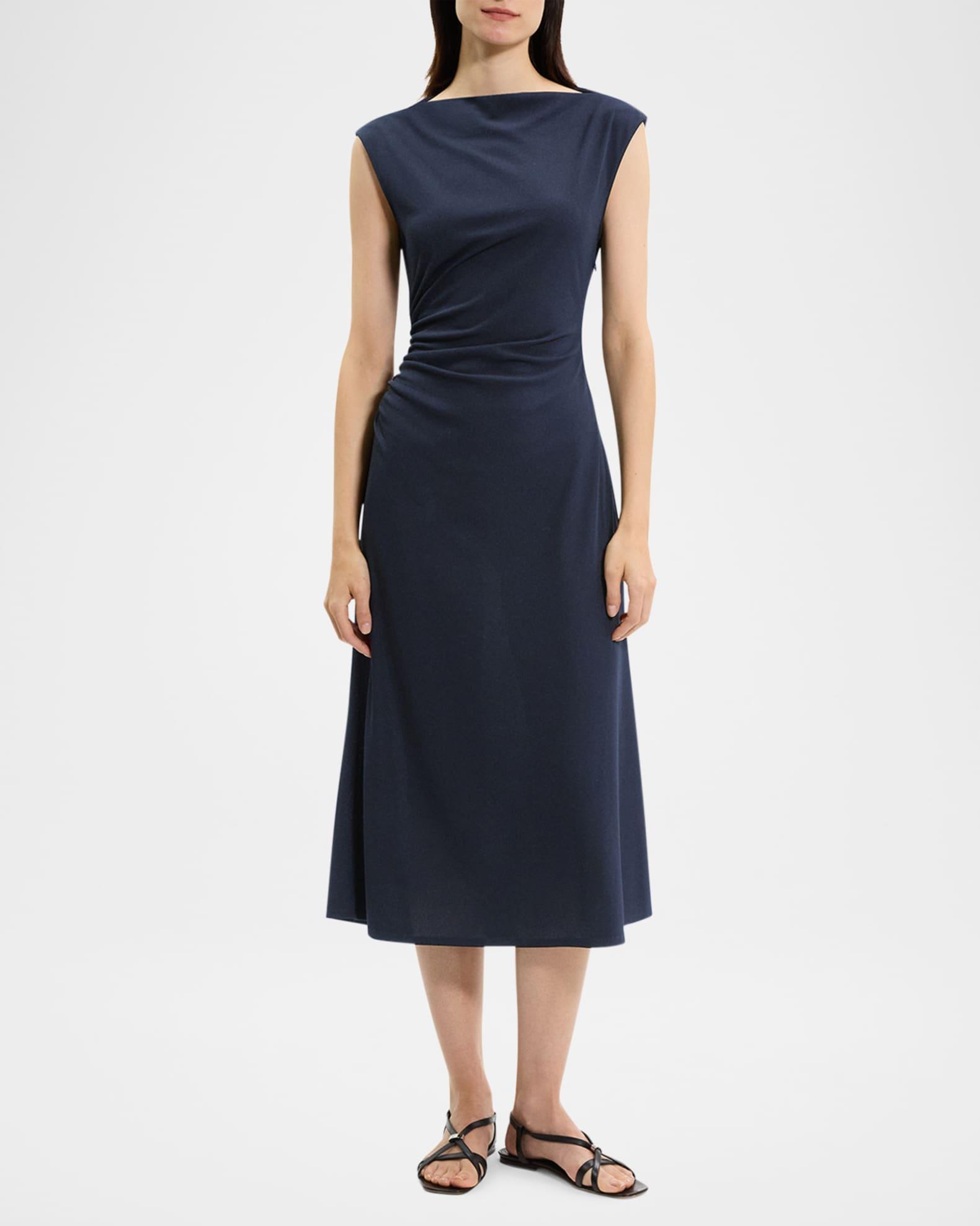 Draped Boat-Neck Midi Dress Product Image