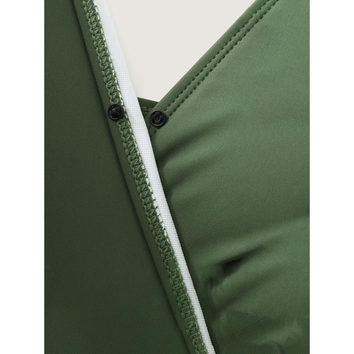 Plus Size Surplice Neckline Belted Plain One-Piece Swimsuit Women's Swimwear ArmyGreen Resort Tie knot Curve Bathing Suits High stretch One Pieces BloomChic 22-24/3X Product Image