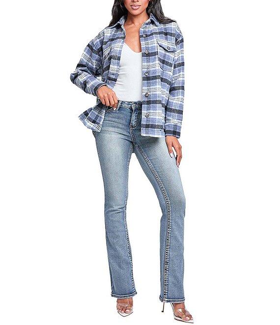 YMI Jeanswear Long Sleeve Plaid Shacket Product Image