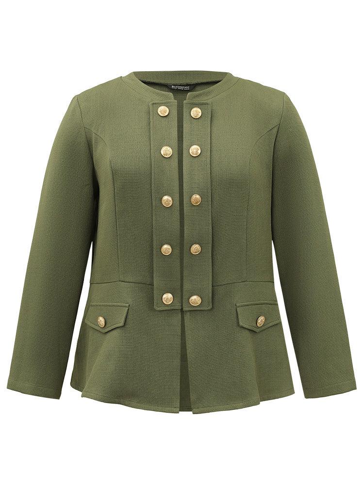 Plain Double Breasted Pocket Coat Female Product Image