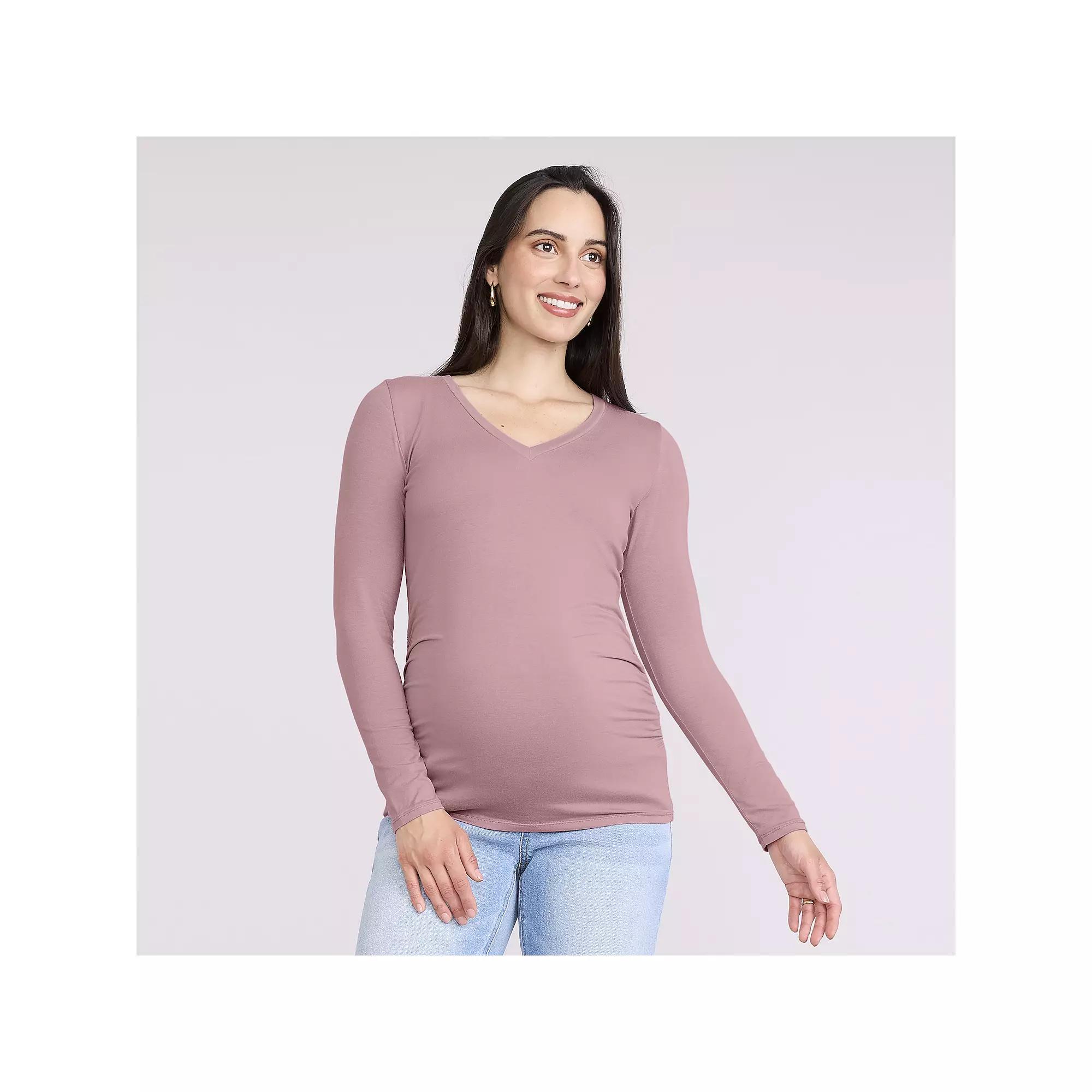 Maternity Motherhood® V-Neck Side Ruched Long Sleeve Tee, Women's,  Product Image