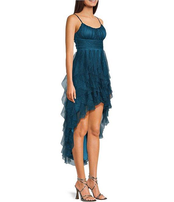Pear Culture Glitter Mesh Tulle Corkscrew High-Low Dress Product Image