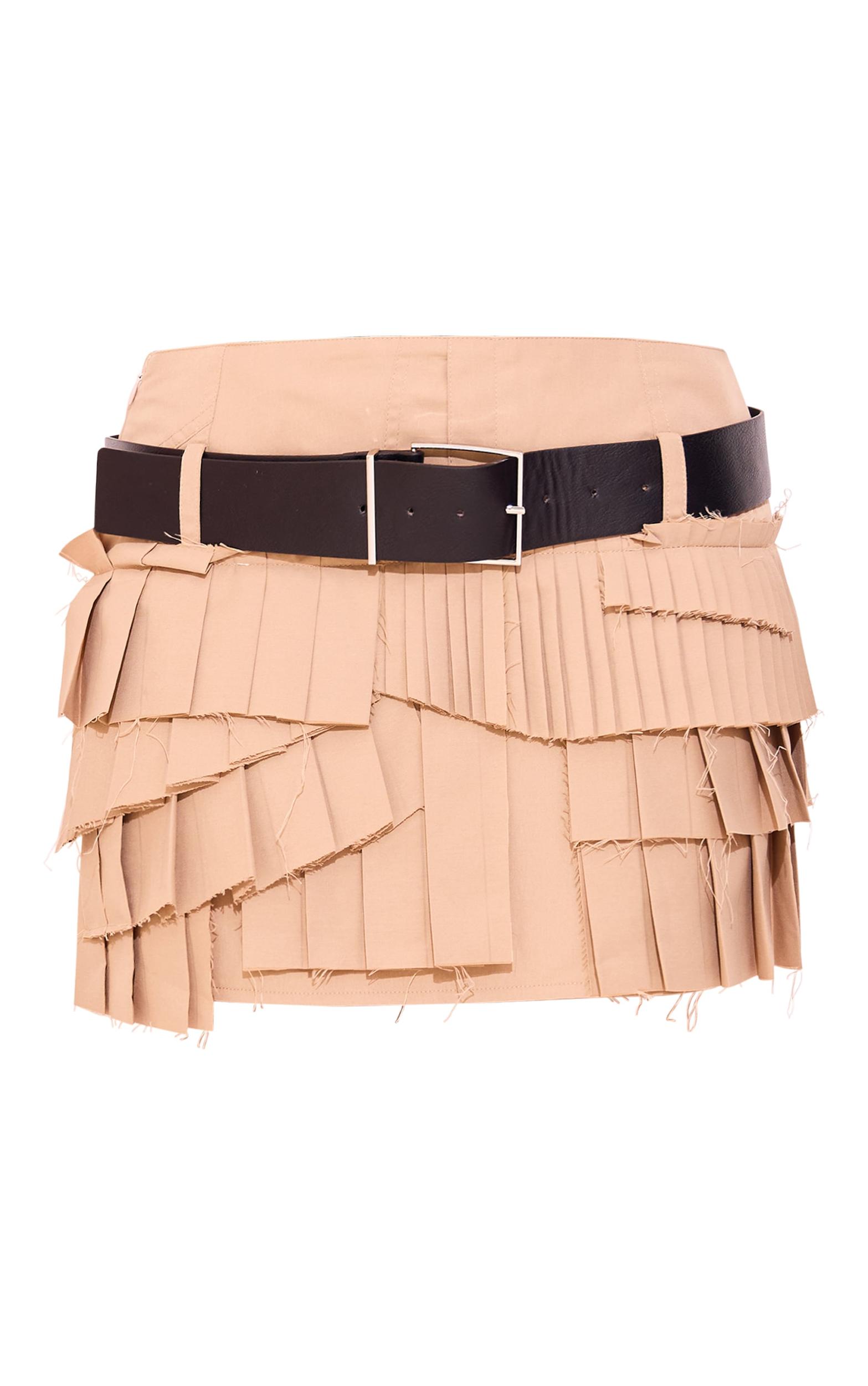 Petite Stone Pleated Asymmetric Belted Mini Skirt Product Image