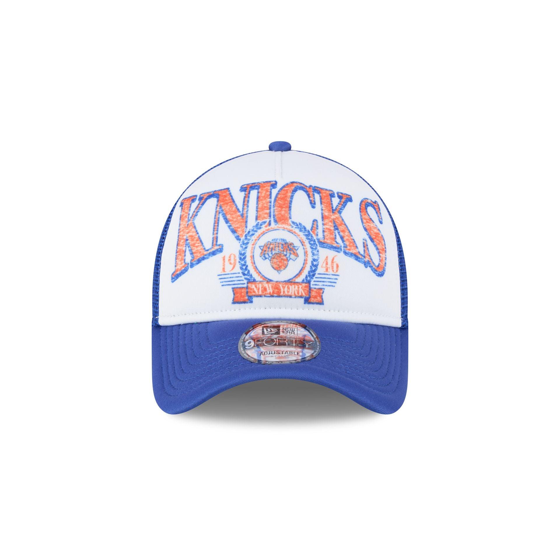 New York Knicks Distressed 9FORTY A-Frame Trucker Hat Male Product Image