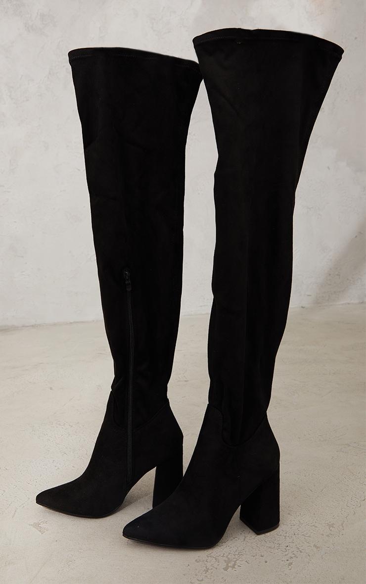 Black Wide Fit Point Toe Over The Knee Boots Product Image