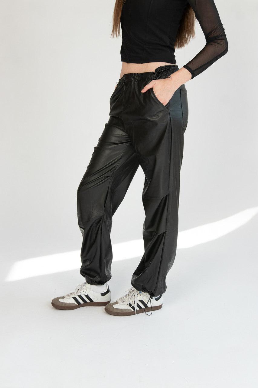 Pleather Drawstring Parachute Pants Product Image