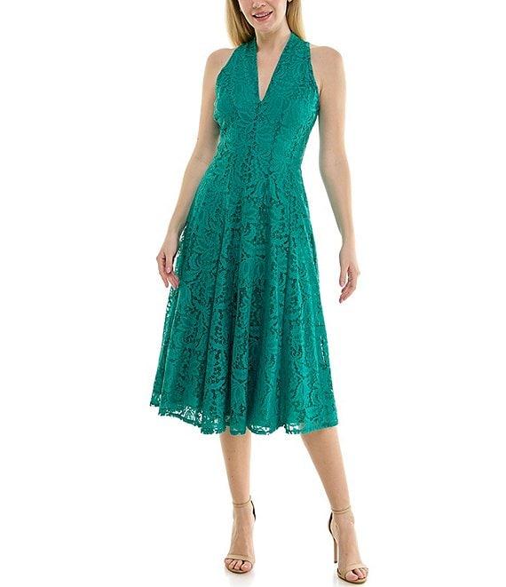 Moda Tara V-Neck Sleeveless Corded Lace A-Line Midi Dress Product Image