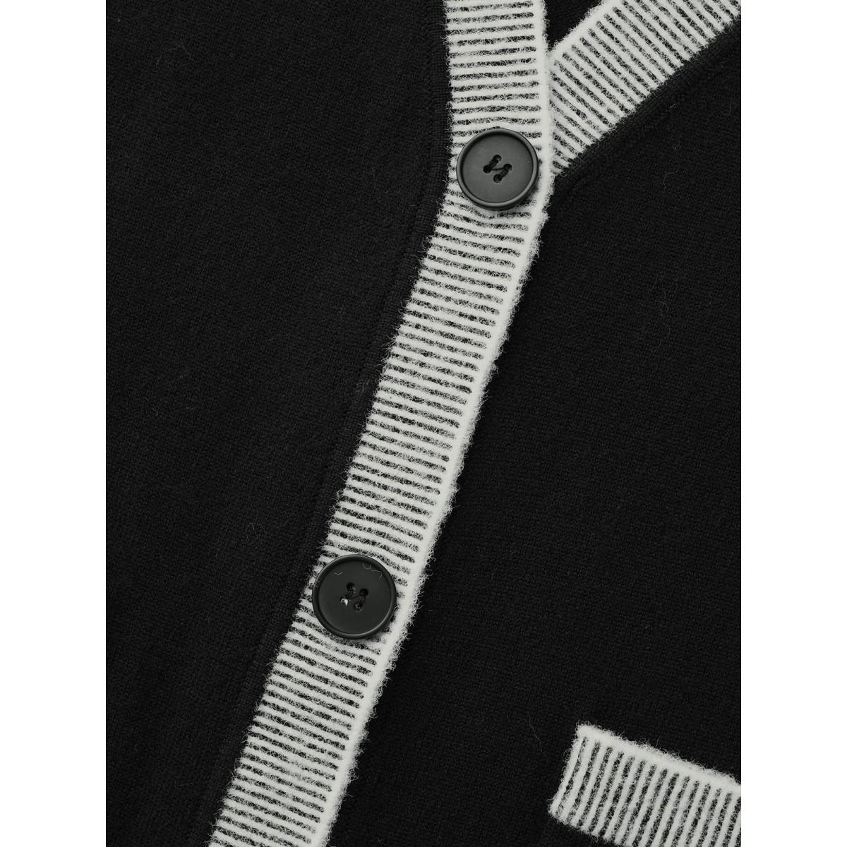 Plus Size Contrast Button Up Pocket Cardigan Black Women Leisure Long Sleeve Casual Cardigans BloomChic 10/M Product Image