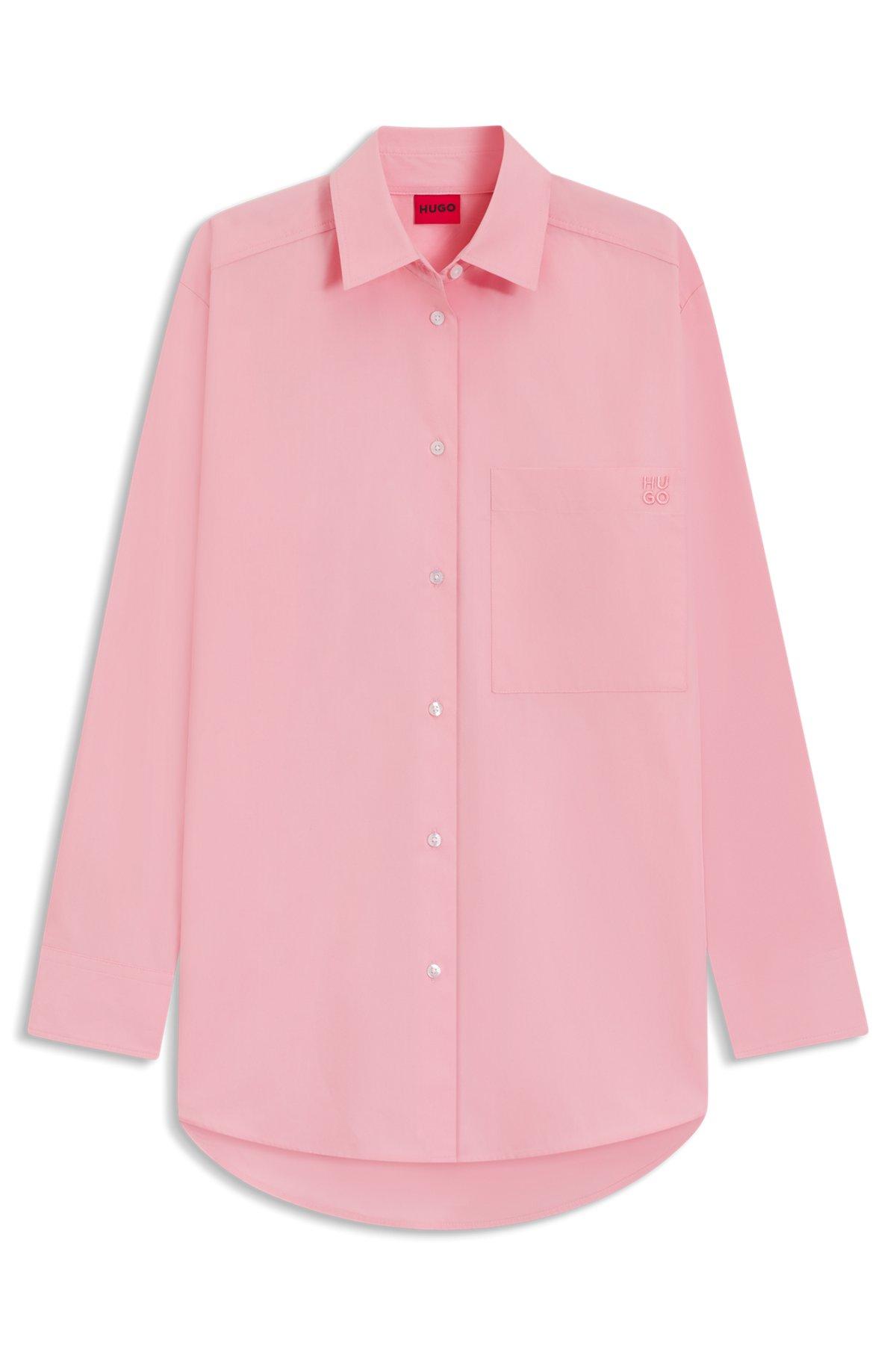 HUGO - Oversize-fit blouse in cotton canvas with embroidered logo - Pink Product Image