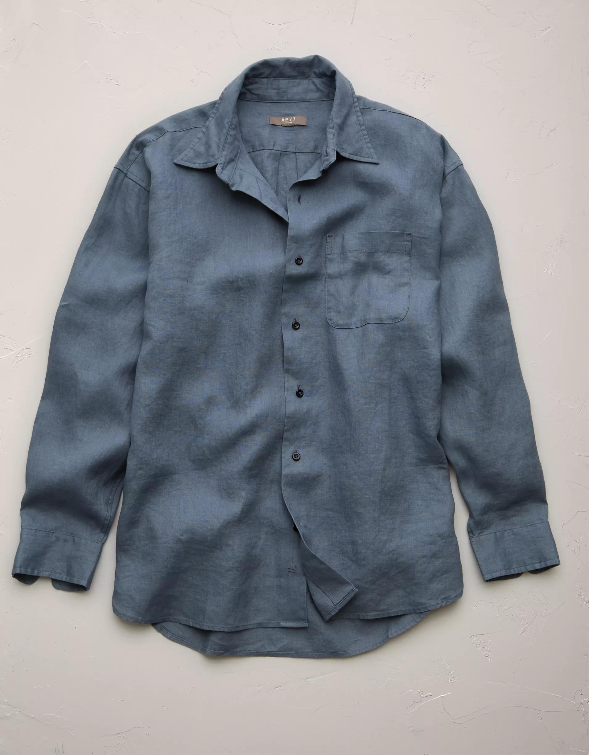 AE77 Premium Relaxed Linen Button-Up Shirt Product Image
