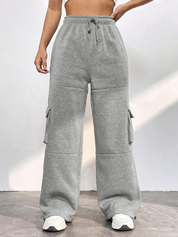 Solid Flap Pocket Lace Up Sweatpants Product Image