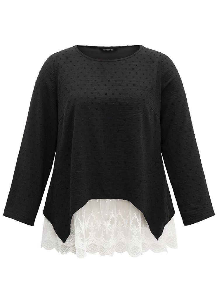 Crochet Lace Mesh Polka Dot Asymmetrical Hem Blouse Female Product Image