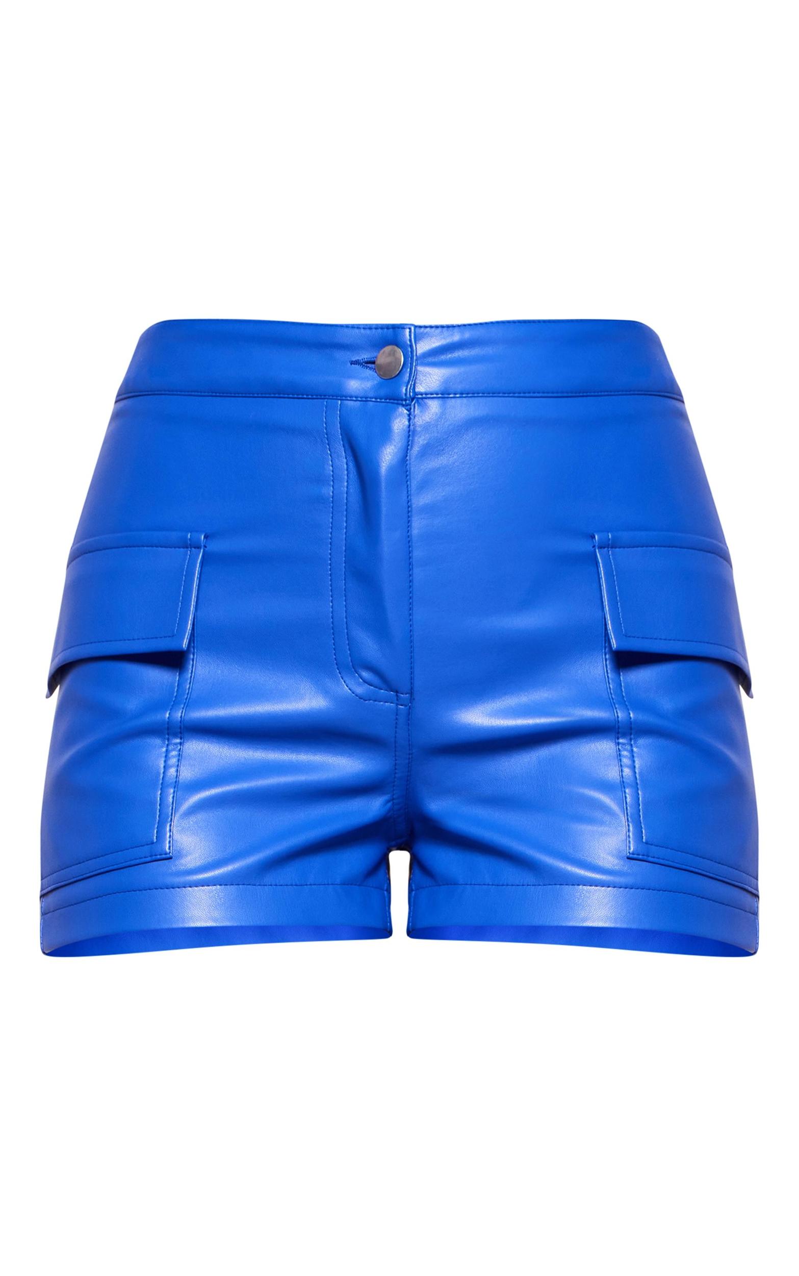 Cobalt Faux Leather Mini Shorts Product Image