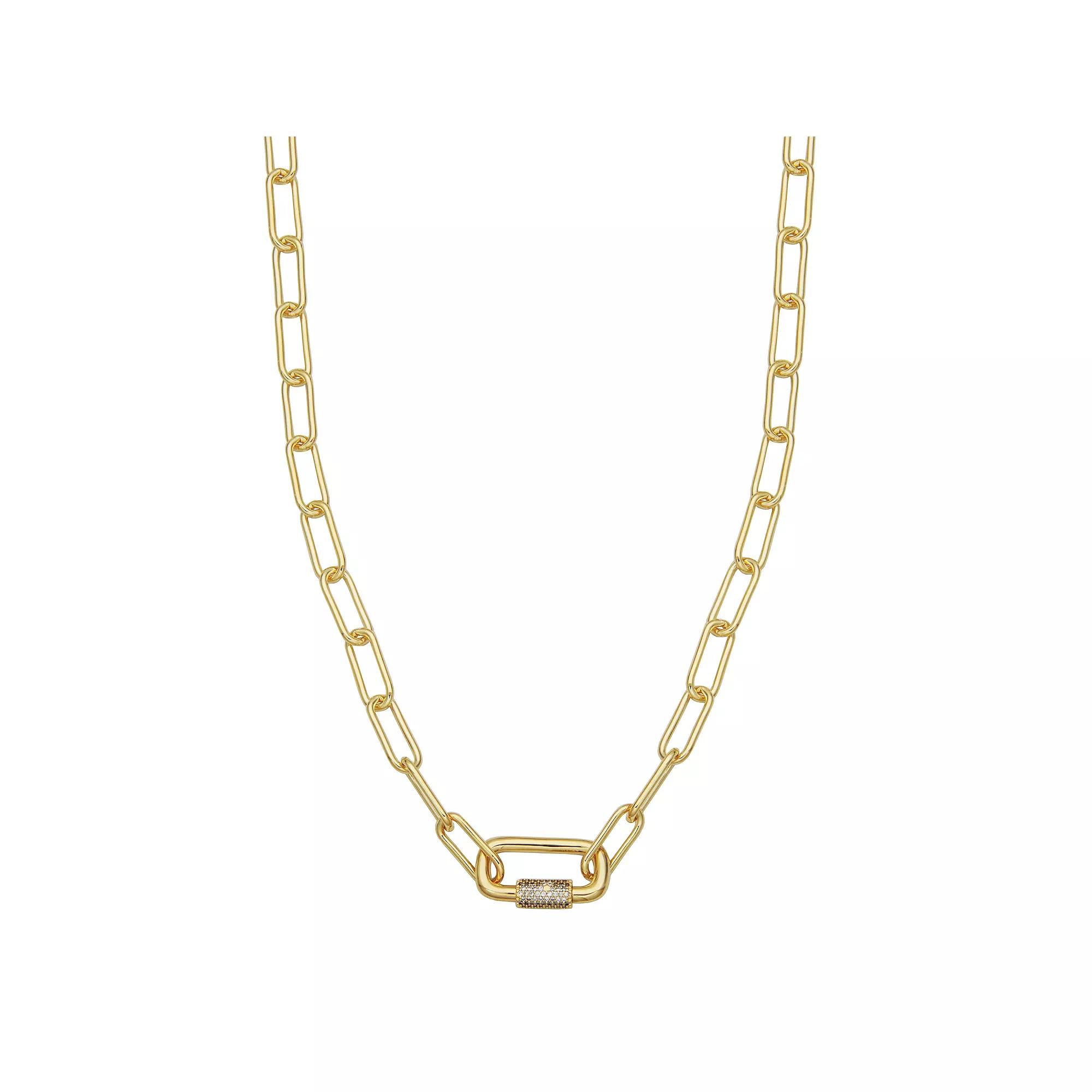 18k Gold Plated Cubic Zirconia Chain Link Necklace, Womens Gold Tone Product Image