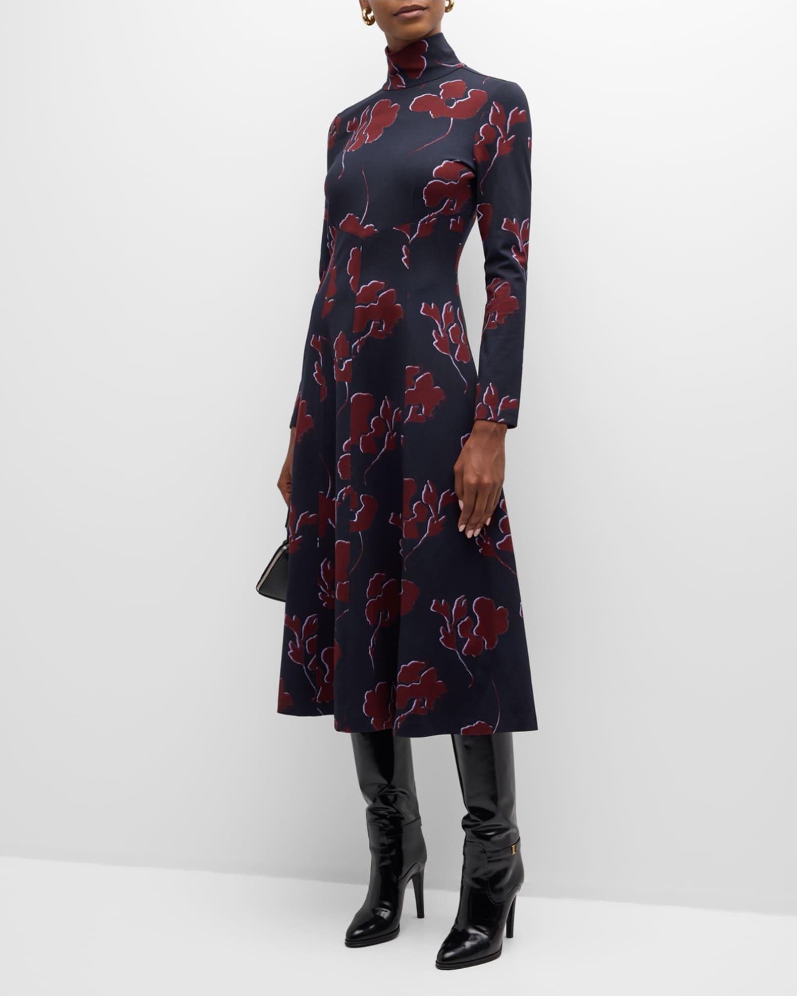 Thea Long-Sleeve Floral Turtleneck Midi Dress Product Image