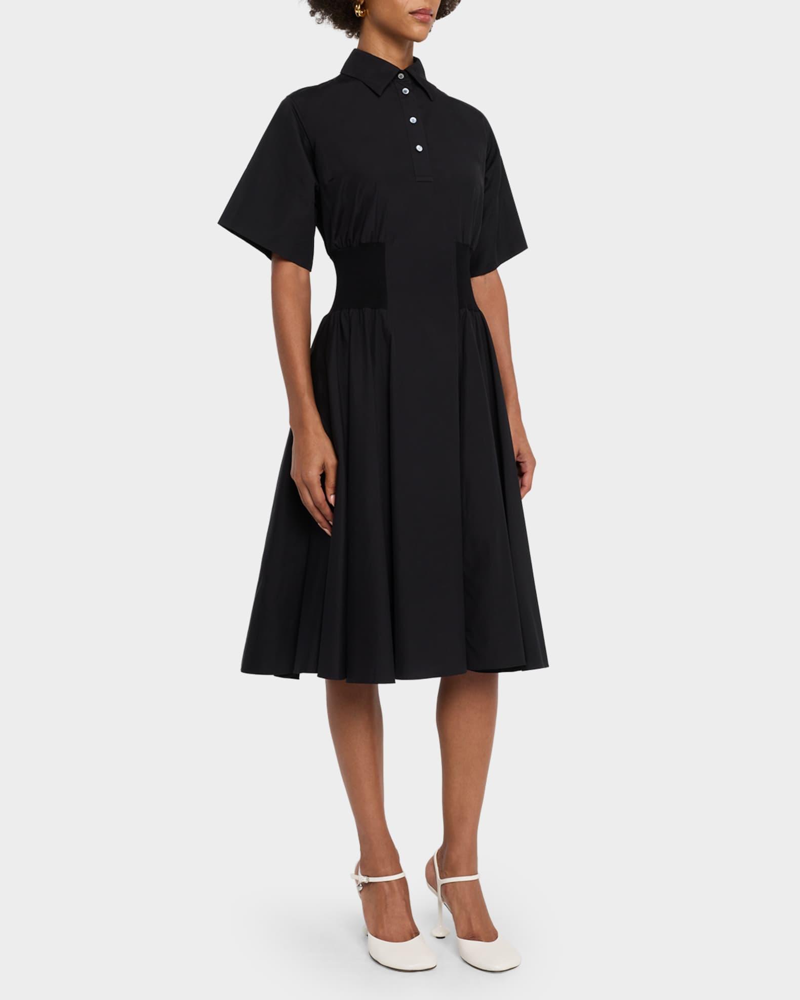 Short-Sleeve Cinched-Waist Poplin Midi Shirtdress Product Image