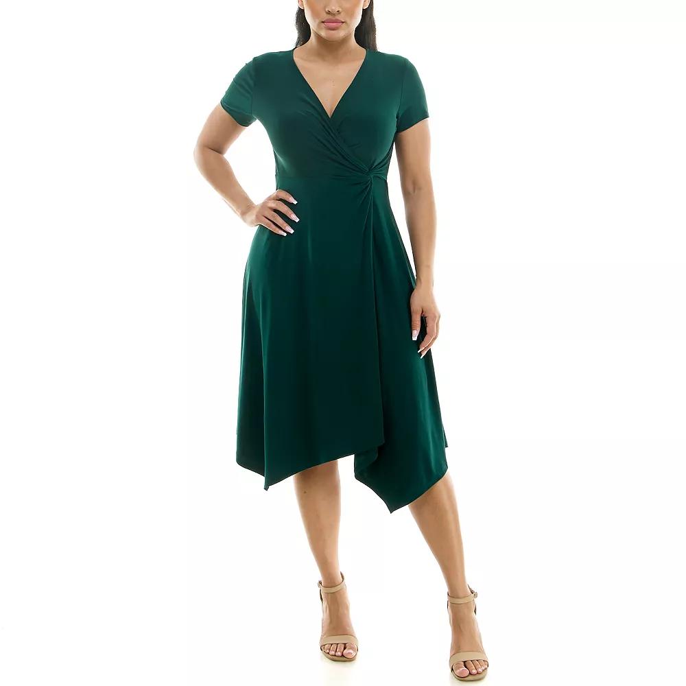 Women's Nina Leonard Short Sleeve Uneven-Hem Wrap Dress,  Product Image