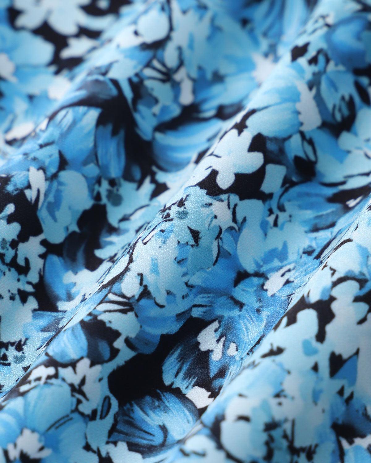 Blue Floral V-Neck Button Mini Dress Product Image