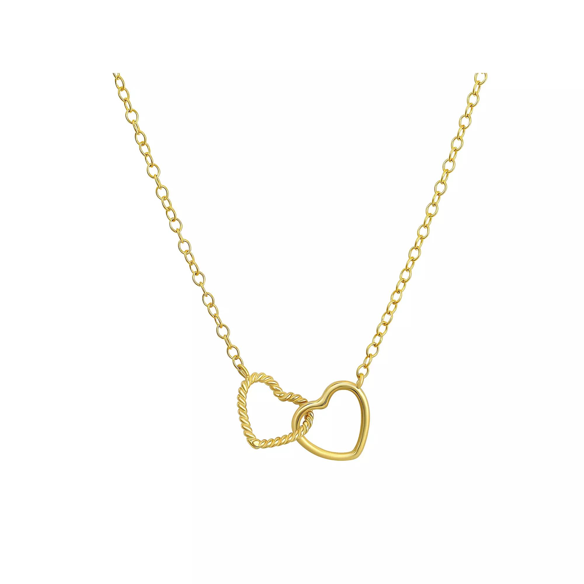 Forever 14K 14k Gold Polished Interlocking Double Open Heart Necklace, Women's, Size: 16" Product Image