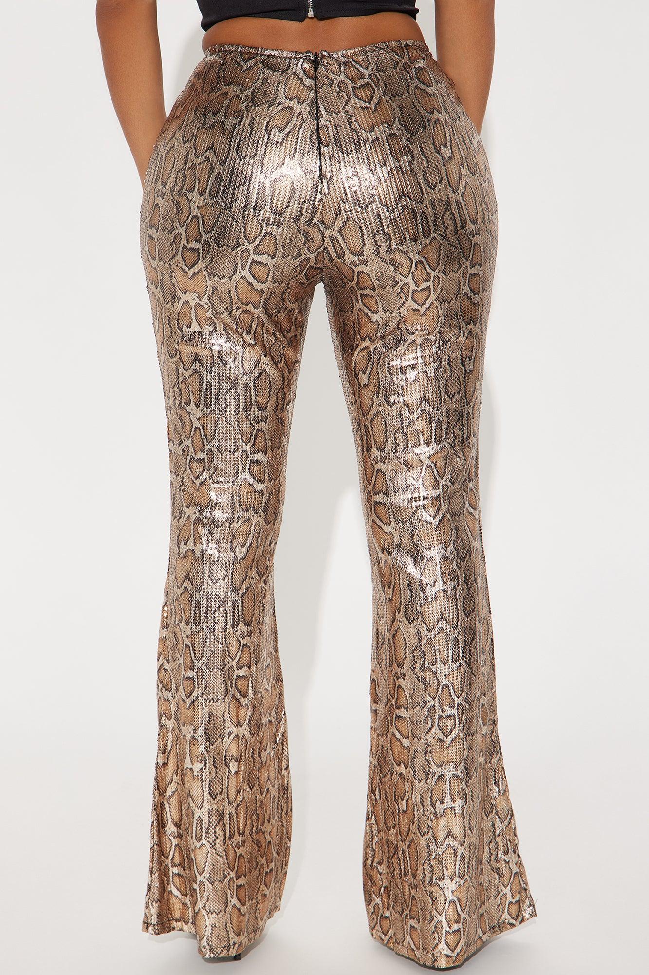 Hard To Get Leopard Sequin Flare Pant - Taupe/combo Product Image