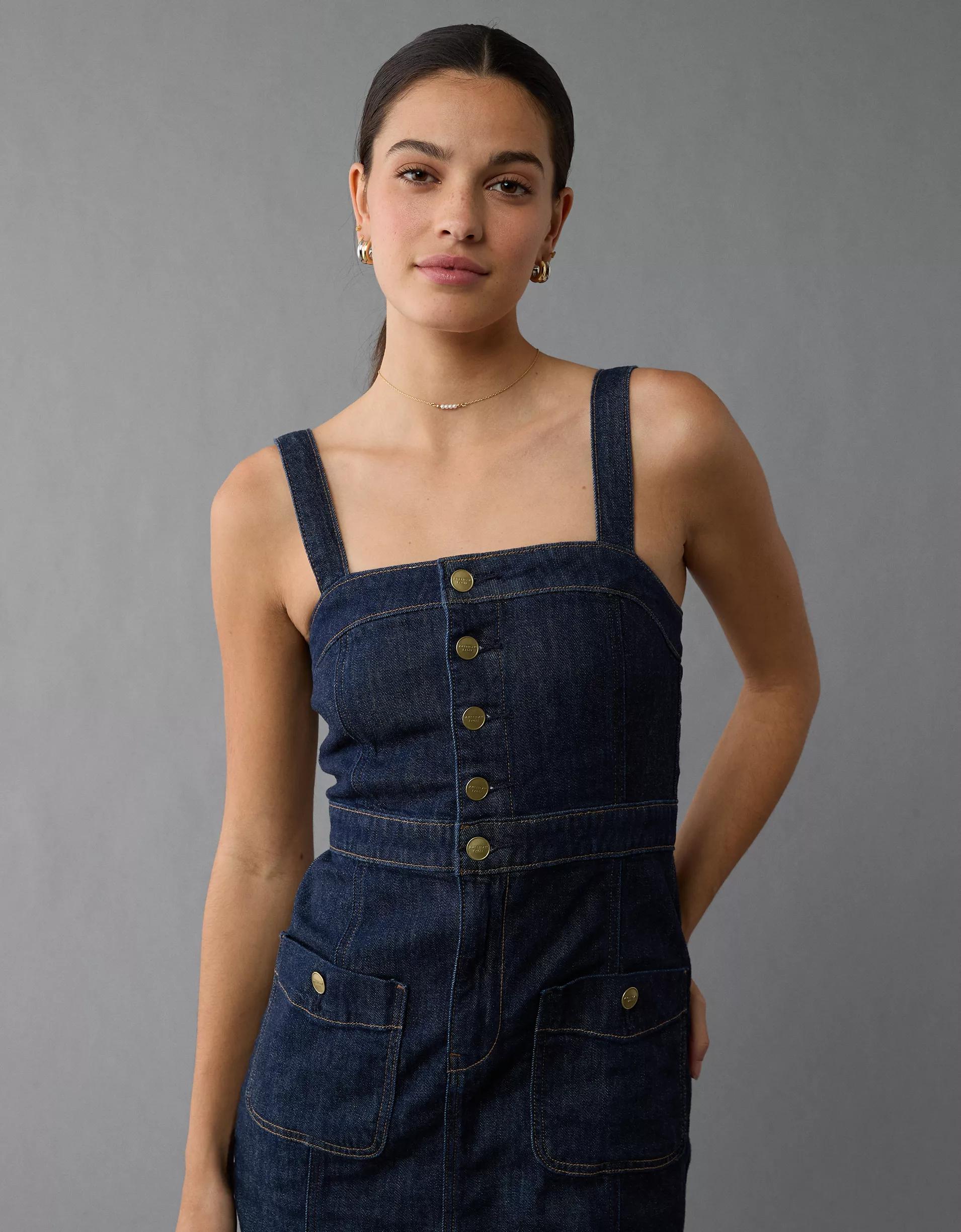 AE Denim Button-Up Midi Dress Product Image