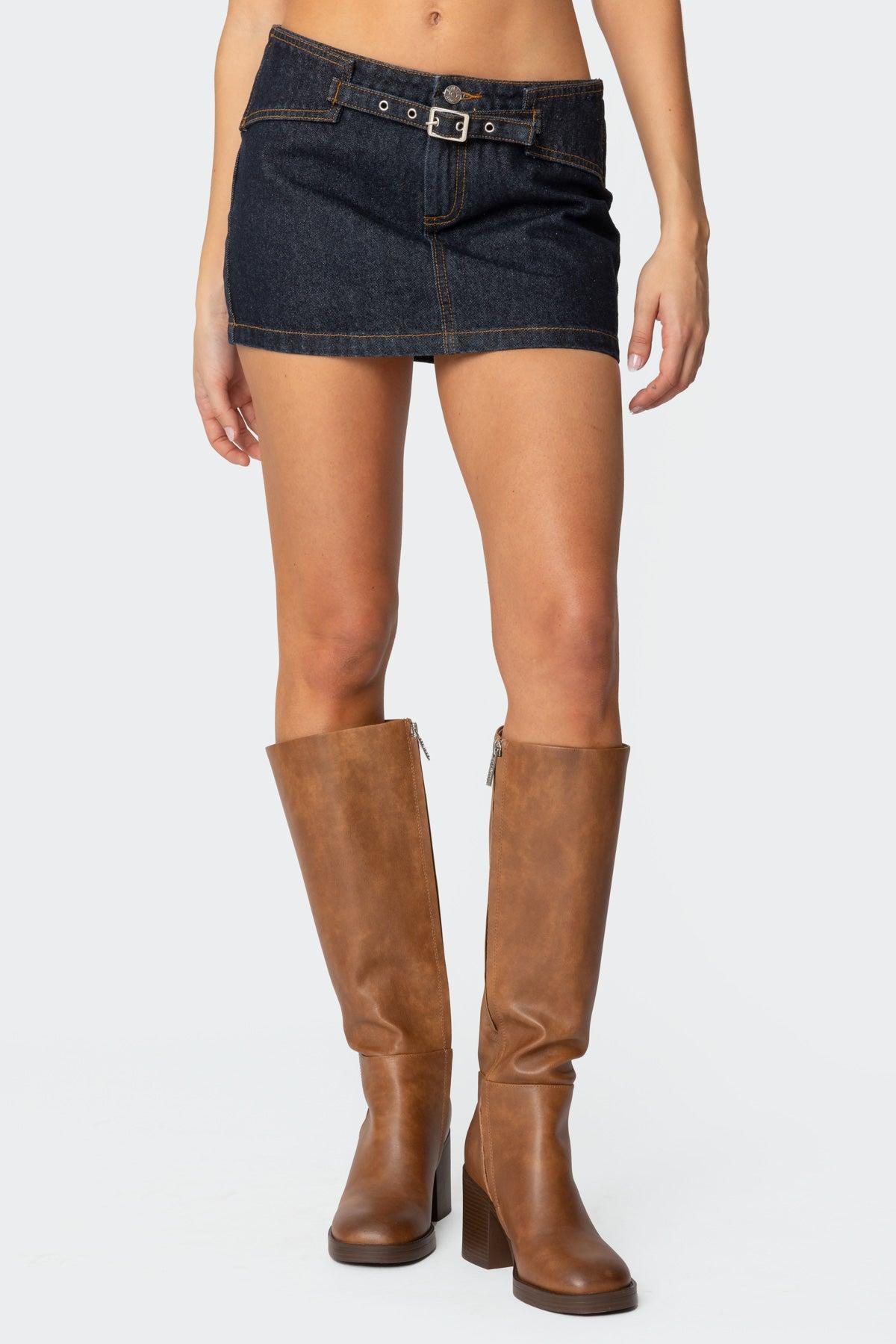 Keira Buckled Asymmetric Denim Top Product Image